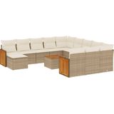 vidaXL 13-delige Loungeset met kussens poly rattan beige