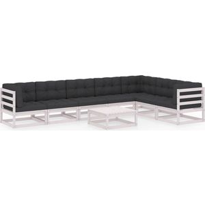 vidaXL 8-delige Loungeset met kussens massief grenenhout wit
