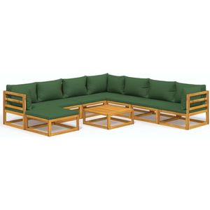 VidaXL 9-delige Loungeset Groene Kussens Massief Hout