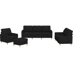 vidaXL 4-delige loungeset met kussens stof zwart
