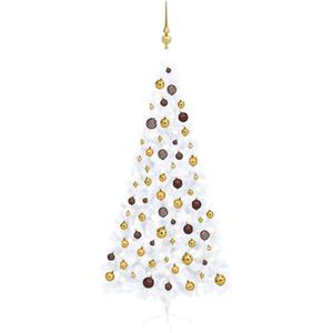 vidaXL Kunstkerstboom met verlichting en kerstballen half 210 cm wit