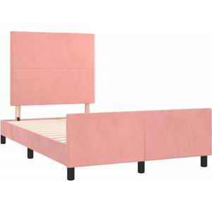 vidaXL Bedframe met hoofdbord fluweel roze 120x190 cm