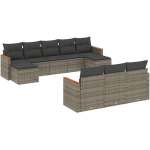 vidaXL 10-delige Loungeset met kussens poly rattan grijs