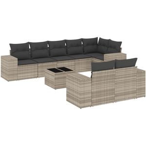 vidaXL - 9-delige - Loungeset - met - kussens - poly - rattan - lichtgrijs