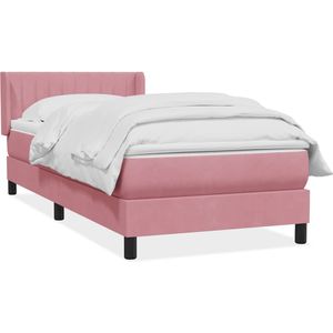 vidaXL Boxspring met matras fluweel roze 80x220 cm