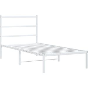 vidaXL Bedframe met hoofdbord metaal wit 90x190 cm