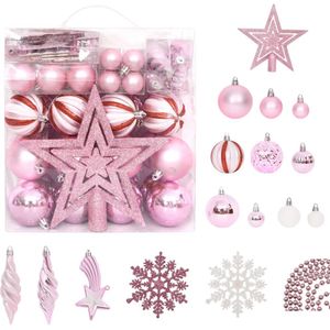 vidaXL 65-delige Kerstballenset roze/rood/wit