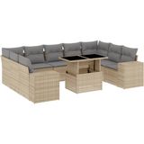 vidaXL - 10-delige - Loungeset - met - kussens - poly - rattan - beige