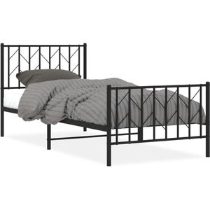 vidaXL Bedframe met hoofd- en voeteneinde metaal zwart 90x200 cm