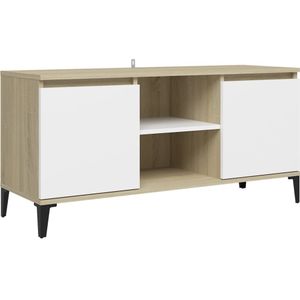 vidaXL Tv-meubel met metalen poten 103,5x35x50 cm wit en sonoma eiken