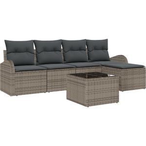 vidaXL 5-delige ligzetel set met kussens zwart poly riet