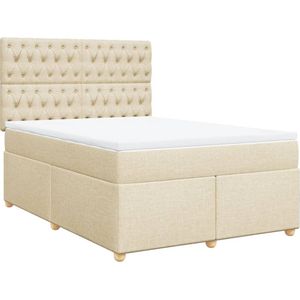 vidaXL Boxspring met matras stof crèmekleurig 160x200 cm