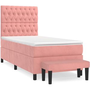 vidaXL Boxspring met matras fluweel roze 90x200 cm