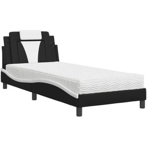 vidaXL Bed met matras kunstleer zwart en wit 90x200 cm