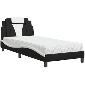 vidaXL Bed met matras kunstleer zwart en wit 90x200 cm