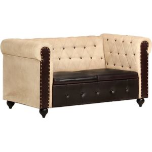 vidaXL Tweezitsbank Chesterfield-stijl Echt Leer Bruin