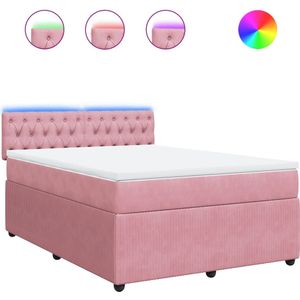 vidaXL Boxspring met matras fluweel roze 160x200 cm