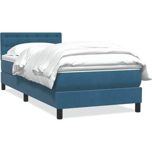 vidaXL Boxspring met matras fluweel donkerblauw 90x210 cm