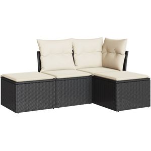 vidaXL 4-delige Loungeset met kussens poly rattan zwart