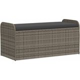 vidaXL Opbergbankje met kussen 115x51x52 cm poly rattan grijs