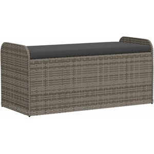 vidaXL Opbergbankje met kussen 115x51x52 cm poly rattan grijs