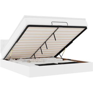 vidaXL Bed poef met matrassen en LED's 180x200cm kunstleer zuiver wit