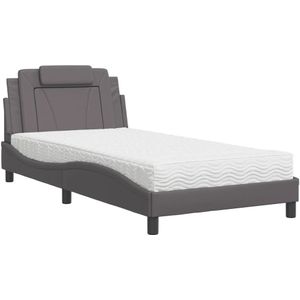 vidaXL - Bed - met - matras - kunstleer - grijsx200 - cm