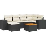 vidaXL 7-delige Loungeset met kussens poly rattan zwart