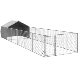 vidaXL Hondenkennel met ren 8x2x1,5 m gegalvaniseerd staal