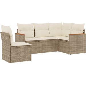 vidaXL 5-delige Loungeset met kussens poly rattan beige