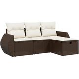 vidaXL - 4-delige - Loungeset - met - kussens - poly - rattan - bruin