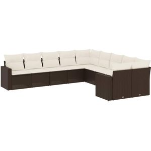 vidaXL - 10-delige - Loungeset - met - kussens - poly - rattan - bruin