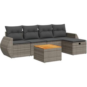vidaXL - 6-delige - Loungeset - met - kussens - poly - rattan - grijs