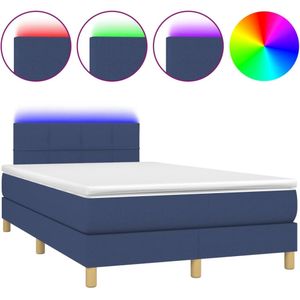 vidaXL Boxspring met matras en LED stof blauw 120x190 cm