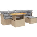 vidaXL 6-delige Loungeset met kussens poly rattan beige