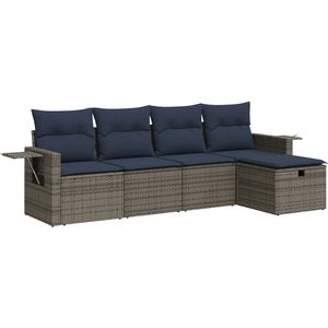 vidaXL 5-delige Loungeset met kussens poly rattan grijs