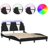 vidaXL Bedframe met LED-verlichting kunstleer zwart en wit 140x190 cm