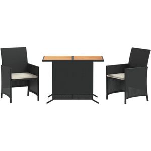 vidaXL 3-delige Bistroset met kussens poly rattan zwart