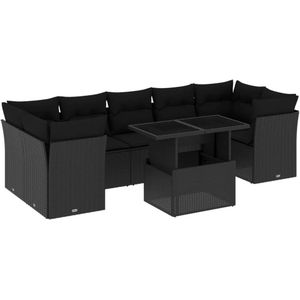 vidaXL 8-delige Loungeset met kussens poly rattan zwart