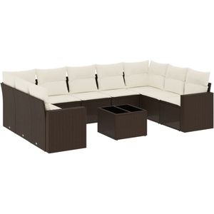 vidaXL 10-delige Loungeset met kussens poly rattan bruin