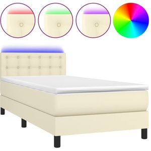 vidaXL Boxspring met matras en LED kunstleer crèmekleurig 100x200 cm