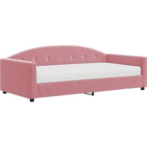 vidaXL Slaapbank met matras 100x200 cm fluweel roze