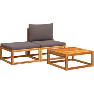 vidaXL - 3-delige - Loungeset - met - kussens - massief - acaciahout