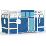 vidaXL Kinderhoogslaper met gordijnen 90x190 cm grenenhout blauw