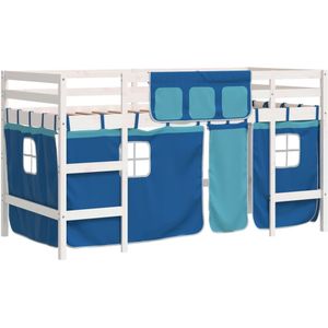 vidaXL Kinderhoogslaper met gordijnen 90x190 cm grenenhout blauw