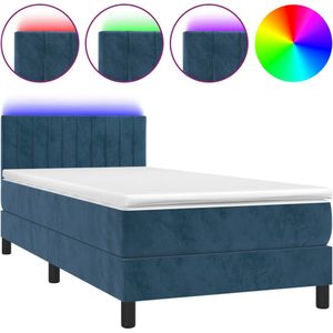 vidaXL Boxspring met matras en LED fluweel donkerblauw 90x200 cm