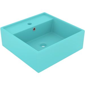 vidaXL Wastafel met overloop vierkant 41x41 cm keramiek mat lichtgroen