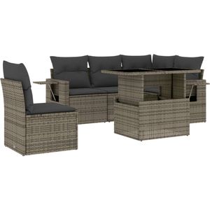 vidaXL 6-delige Loungeset met kussens poly rattan grijs