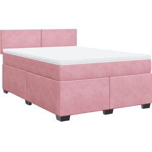 vidaXL Boxspring - Donkerroze - Fluweel - Inclusief Matras
