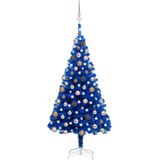 vidaXL Kunstkerstboom met verlichting en kerstballen 180 cm PVC blauw